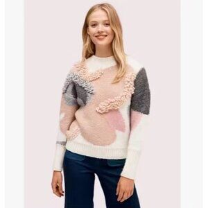 RARE Kate Spade metallic flower bloom petal alpaca sweater jumper pink gray bust